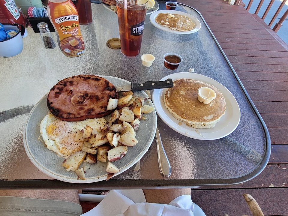 Ham Steak and Eggs with a Pancake
